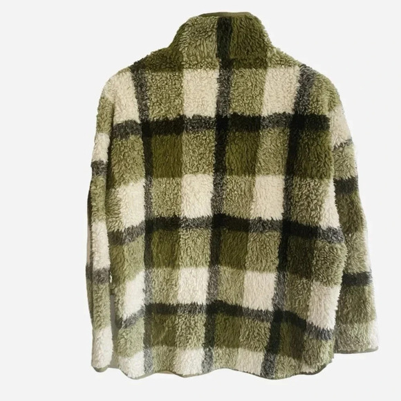 Madewell Sherpa Popover Tunic Jacket Plaid Fleece Snap Oversized Jacket Size XXS - Picture 8 of 9
